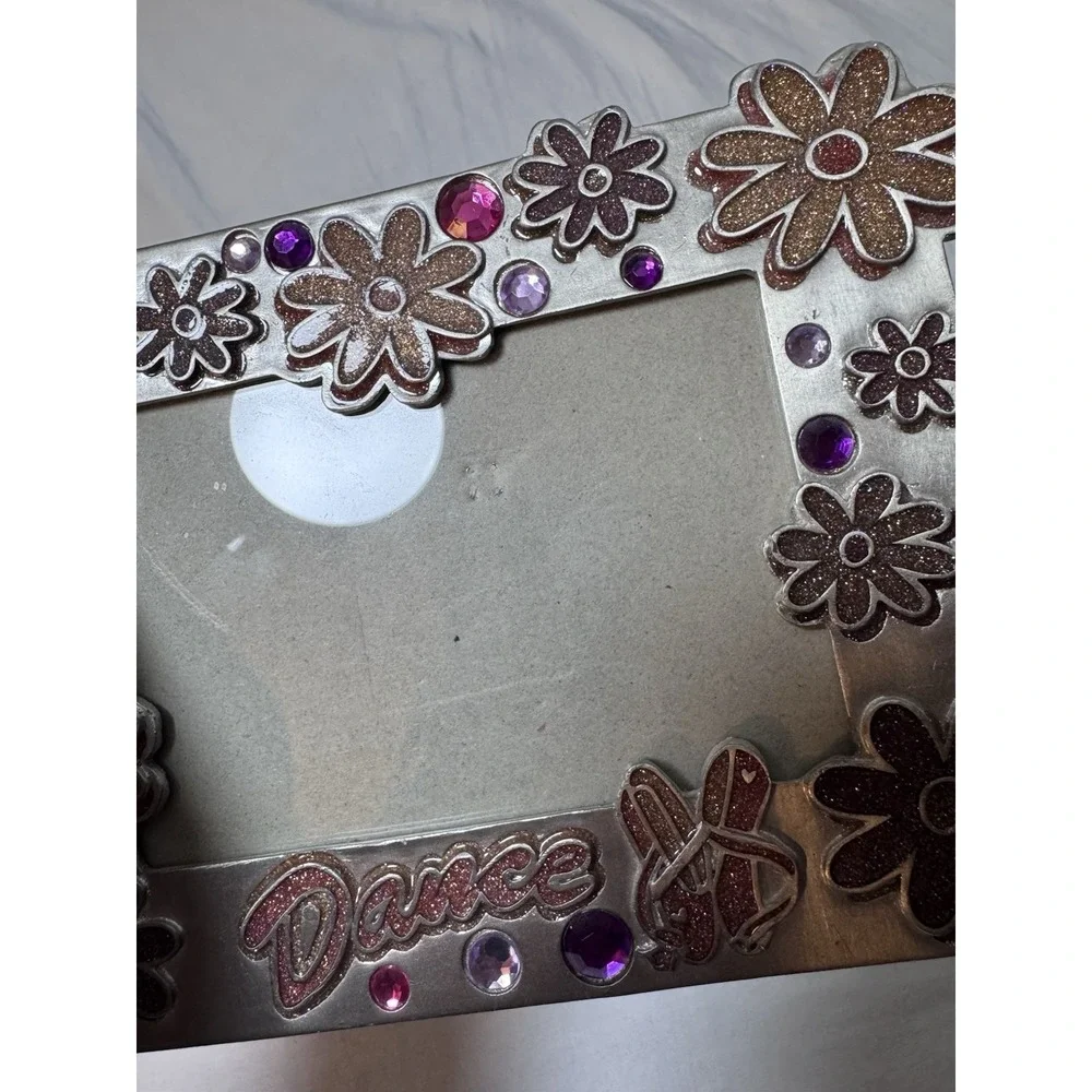 Vtg Y2K Claire's Metal Enamel Picture Frame Girls Flower Gems Pink Purple Dance